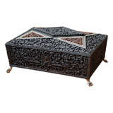 Hand Carved Shasheim and Sandal Wood Anglo-Indian Sewing Box